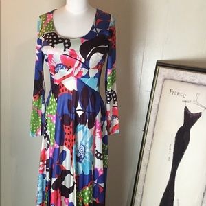 VTG long sleeve maxi dress 7O’s colors boho glam